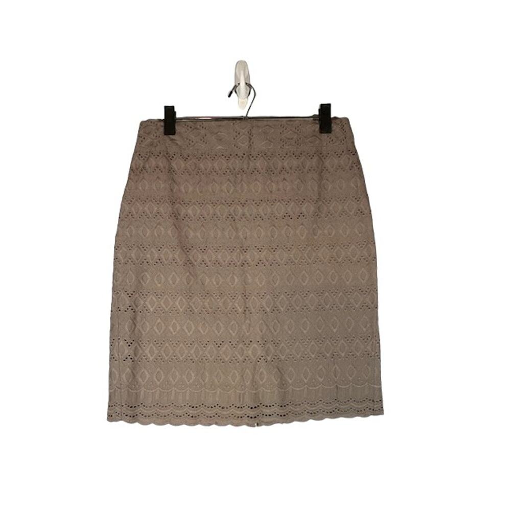 Ann Taylor Beige Scalloped Trim Perforated Lined Pencil Skirt Women Sz 6